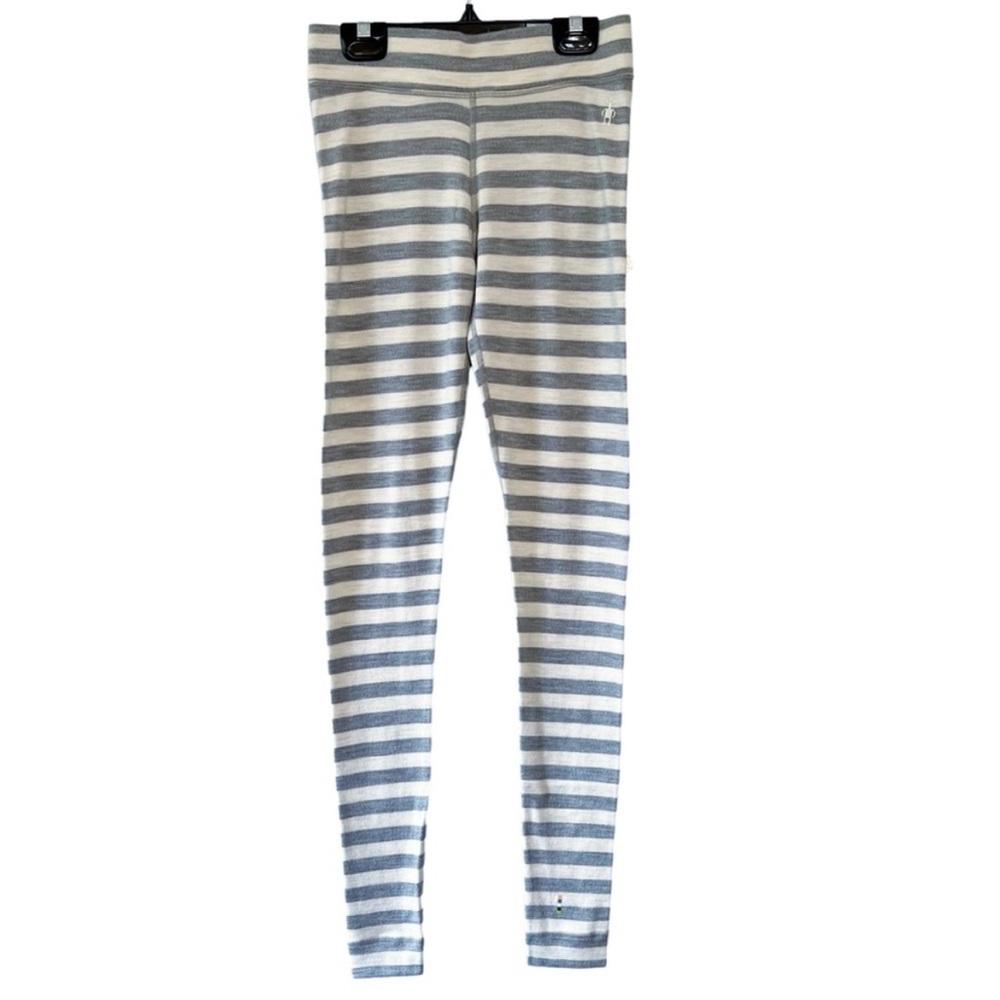 Smartwool Base Layer Striped Leggings Grey Cream Small